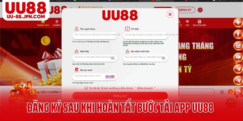 Đăng ký sau khi hoàn tất bước tải app UU88 Đăng ký sau khi hoàn tất bước tải app UU88